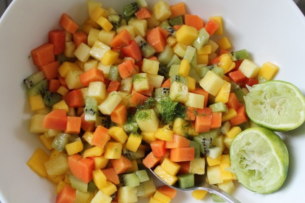 Serve sorbet with a tropical fruit compote: diced pineapple, mango, kiwi, papaya. Fresh lime juice, zest, drizzle of honey and a couple of squirts of dark rum. YUM.